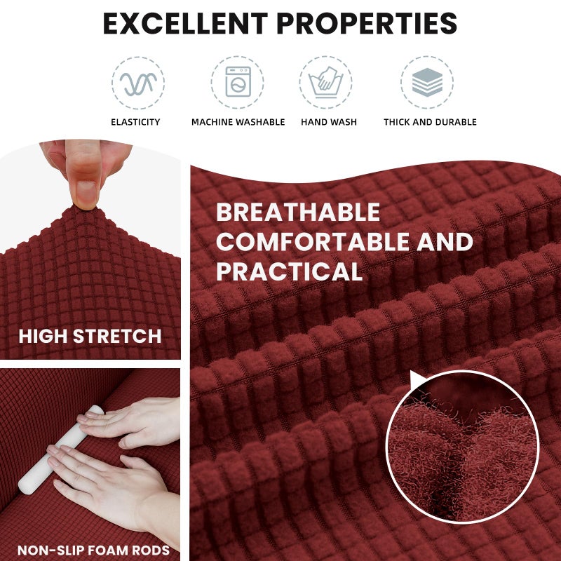 LURKA Stretch Loveseat Sofa Slipcovers 1 Piece Couch Covers for Sofa Furniture Protector Full Sofa Covers with Elastic Bottom for Kids and Dog (Medium Dark Red) - Image 5